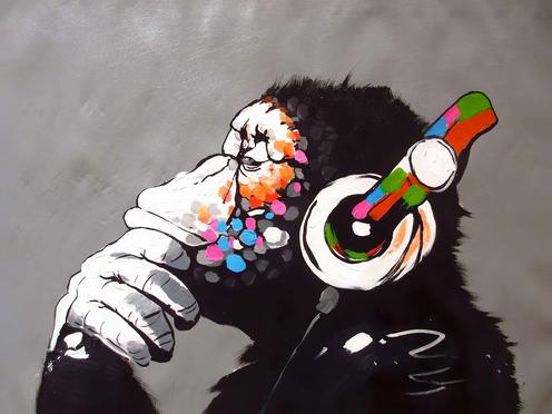Melody of the Mind: Street Art Chimp – Modern Frameless Wall Art