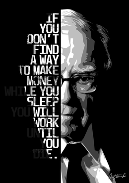 Wealth Wisdom: Warren Buffett Half-Face Typographic – Modern Frameless Wall Art