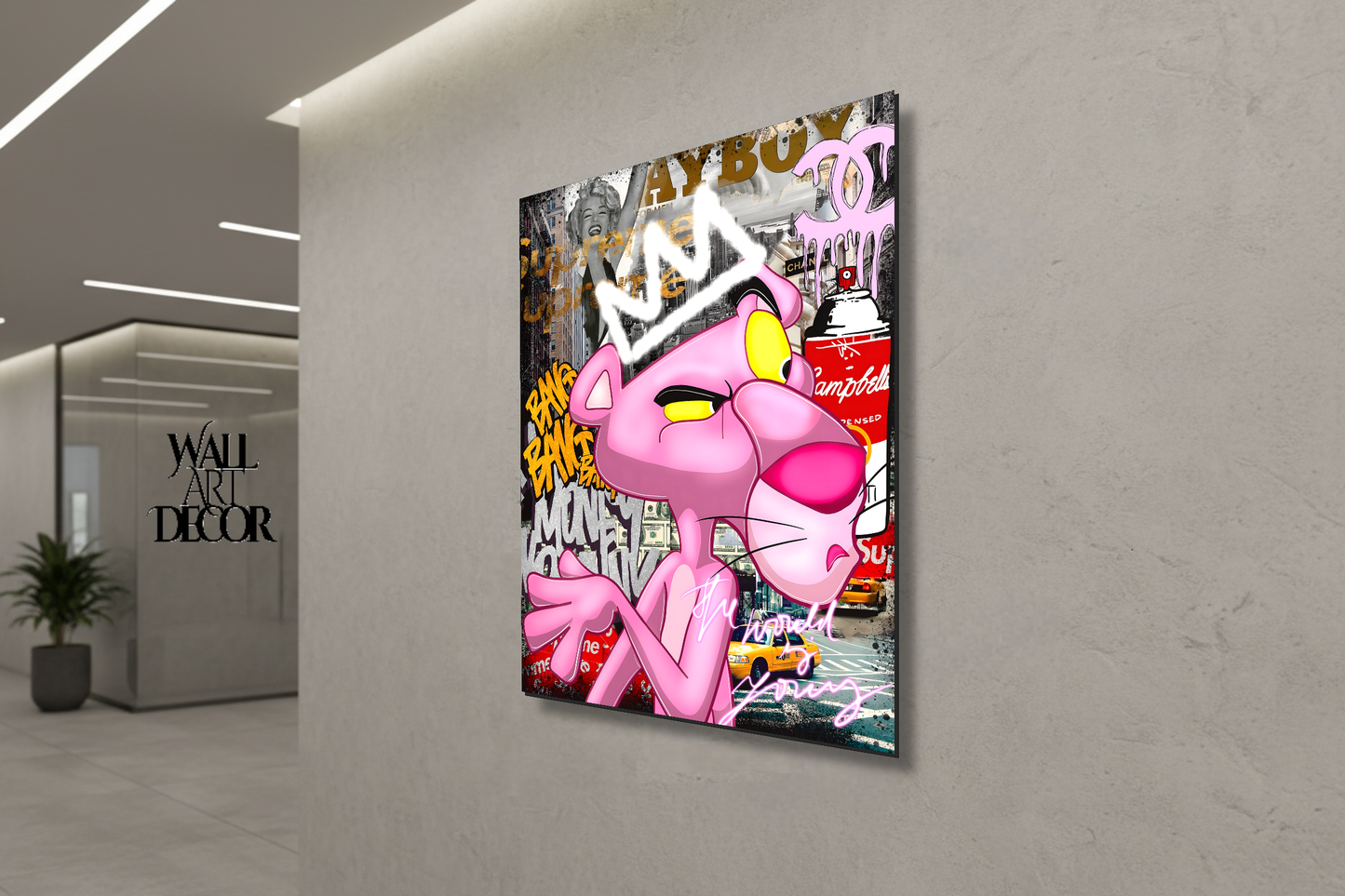 Crown of the Streets: Pink Panther Urban Graffiti – Modern Frameless Wall Art