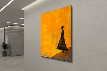 Amber Radiance: The Golden Silhouette – Modern Frameless Wall Art