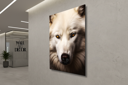 Winter Soul: Arctic White Wolf Portrait – Modern Frameless Wall Art