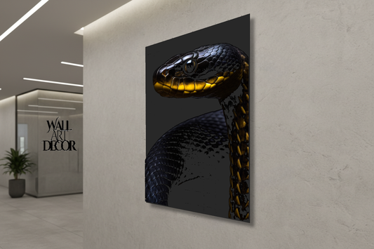 Golden Venom: Midnight Serpentine Portrait – Modern Frameless Wall Art