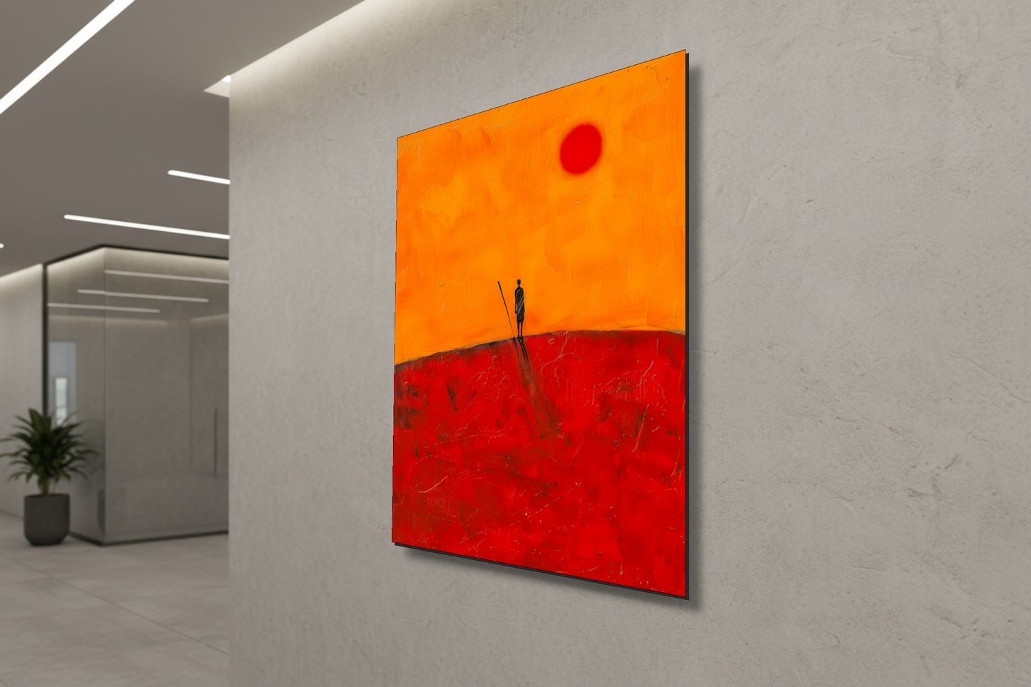 Crimson Horizon: The Silent Sentinel – Modern Frameless Wall Art