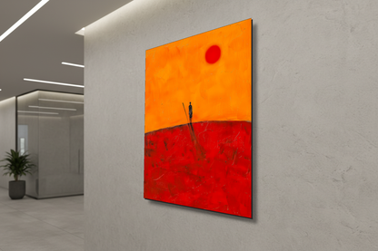 Crimson Horizon: The Silent Sentinel – Modern Frameless Wall Art