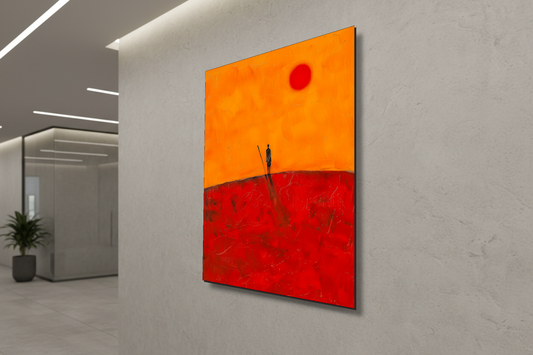 Crimson Horizon: The Silent Sentinel – Modern Frameless Wall Art