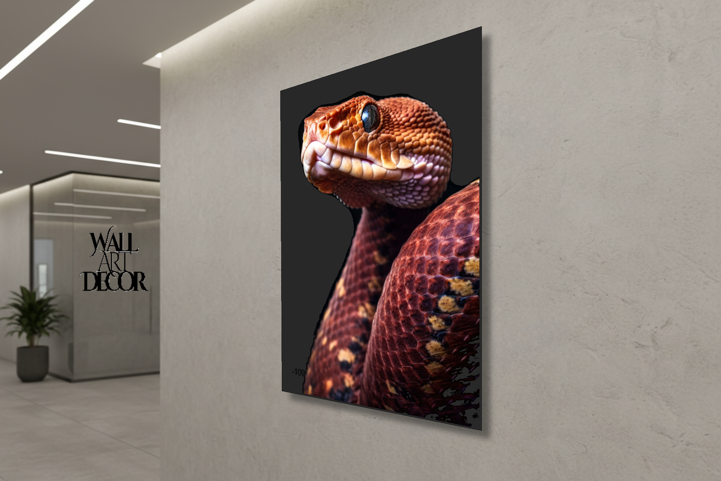 Crimson Scale: Ethereal Serpentine Portrait – Modern Frameless Wall Art