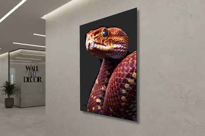 Crimson Scale: Ethereal Serpentine Portrait – Modern Frameless Wall Art