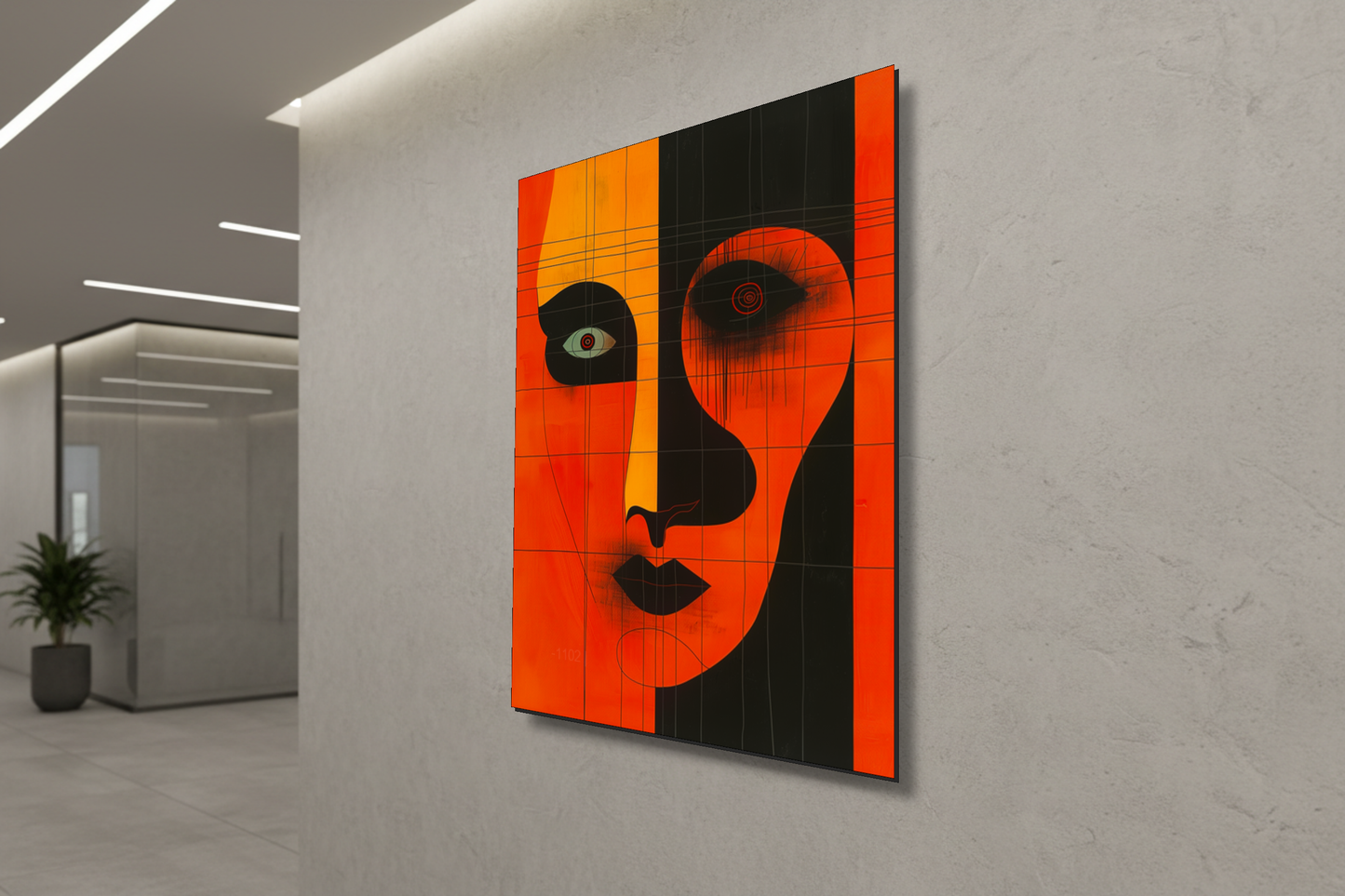 Obsidian Echo: Modern Abstract Visage – Frameless Wall Art