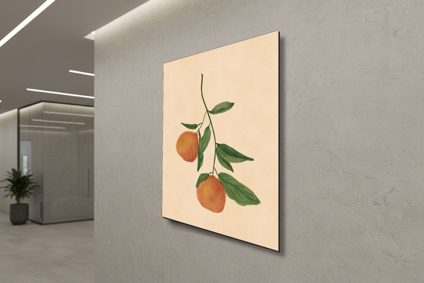 Botanical Serenity: Watercolor Citrus Branch – Modern Frameless Wall Art