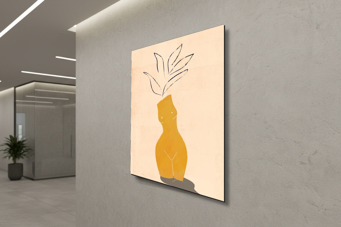 Golden Goddess: Abstract Feminine Vase – Modern Frameless Wall Art