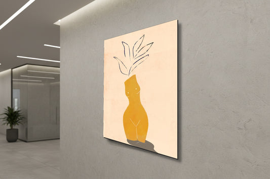 Golden Goddess: Abstract Feminine Vase – Modern Frameless Wall Art