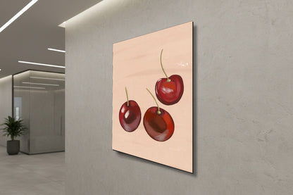 Botanical Harmony: Watercolor Red Cherries – Modern Frameless Wall Art