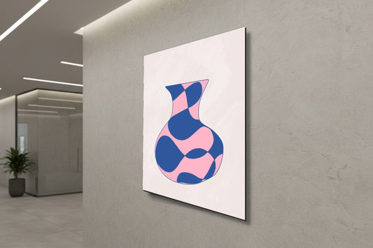 Contemporary Greek: Abstract Pink & Blue Vase – Modern Frameless Wall Art