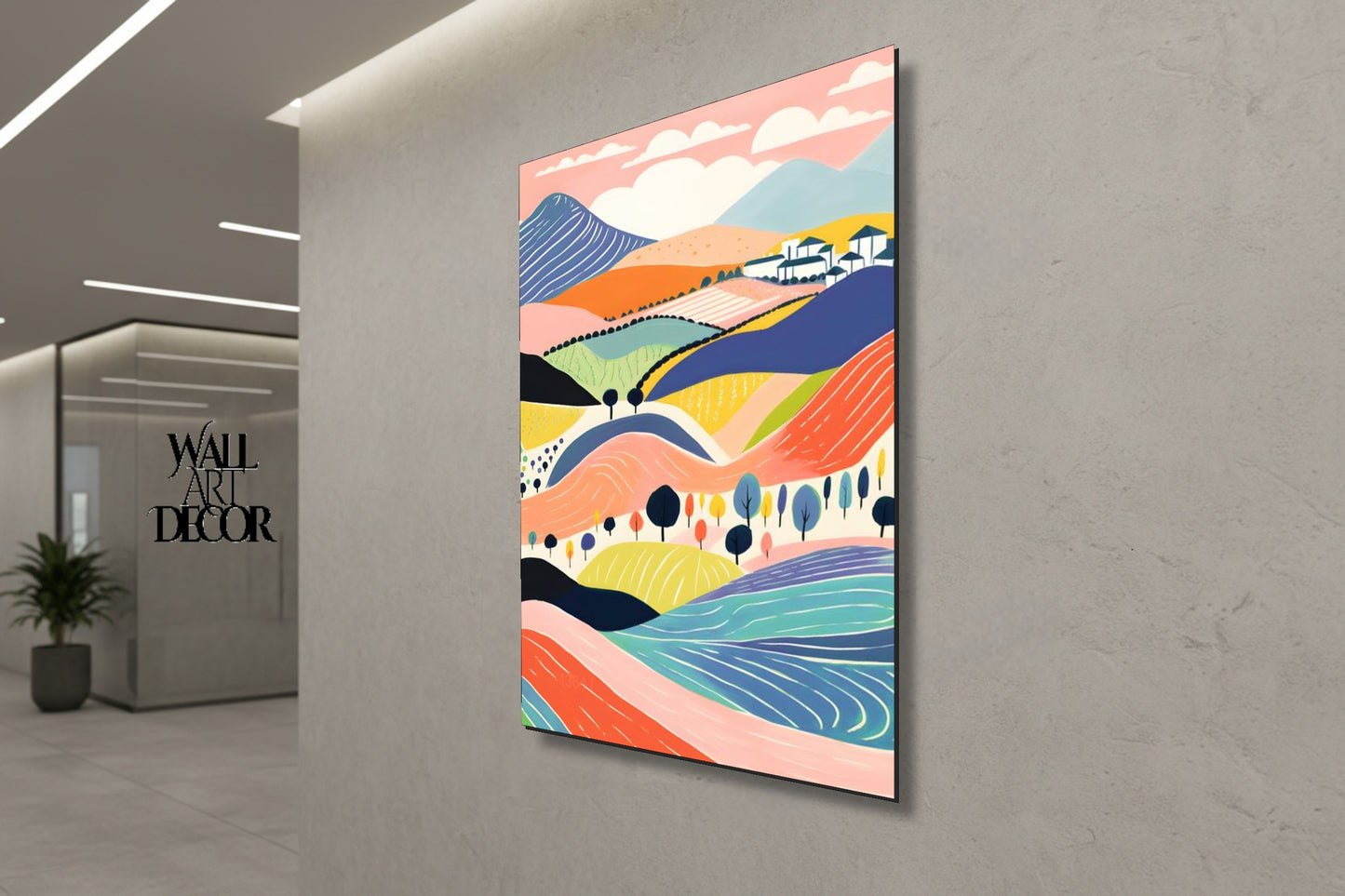 Pastel Horizons: Whimsical Rolling Hills – Modern Frameless Wall Art