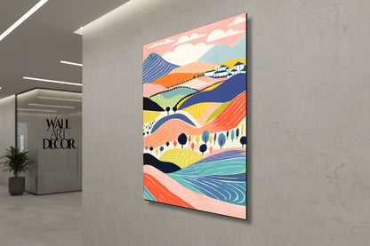 Pastel Horizons: Whimsical Rolling Hills – Modern Frameless Wall Art