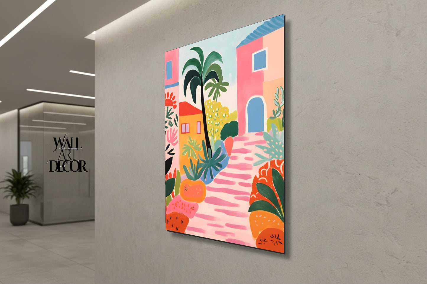 Azure Alley: Mediterranean Pink Bliss – Modern Frameless Wall Art