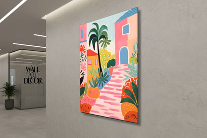 Azure Alley: Mediterranean Pink Bliss – Modern Frameless Wall Art