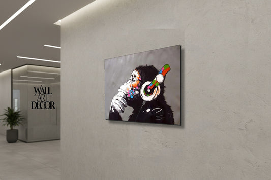 Melody of the Mind: Street Art Chimp – Modern Frameless Wall Art